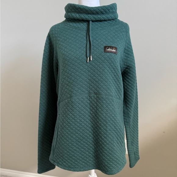 Techstyles Tops - Alaska Green Cowl Neck Sweatshirt with Quilted Texture and Pocket